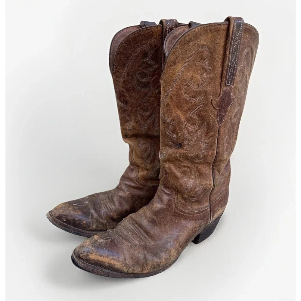 VTG Lucchese 1883 L000324 Patina Distressed Cowboy Ranch Work Bunk Boot 7.5 2E